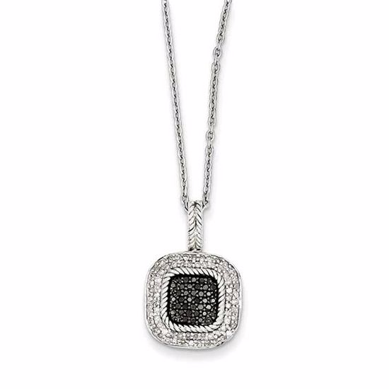 QP3809 White Night Sterling Silver Black & White Diamond Square Pendant Necklace