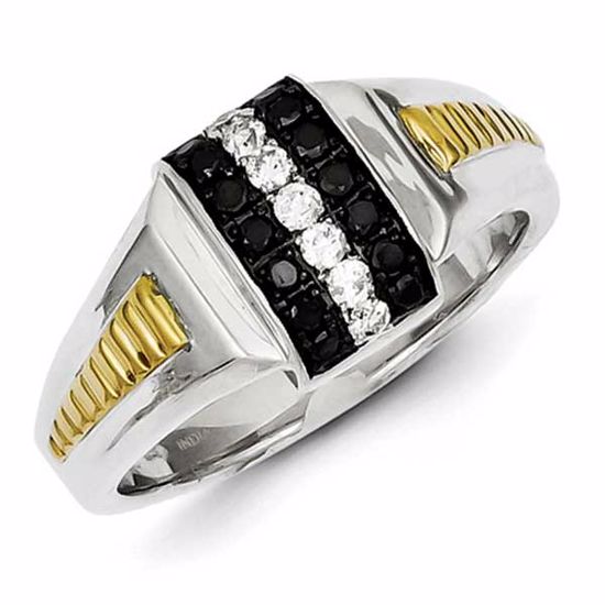 QR5565-9 White Night Sterling Silver and Gold Plated Black and White Diamond Men's Ring