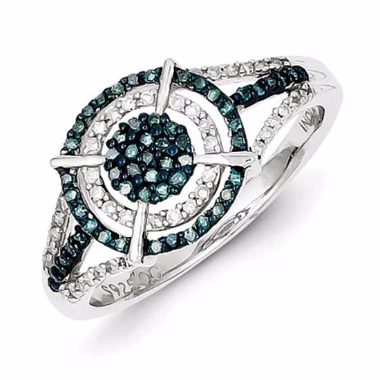 QR5259-6 White Night Sterling Silver Blue and White Diamond Ring