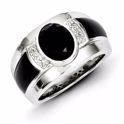 QR5560-9 White Night Sterling Silver Diamond & Onyx Men's Ring