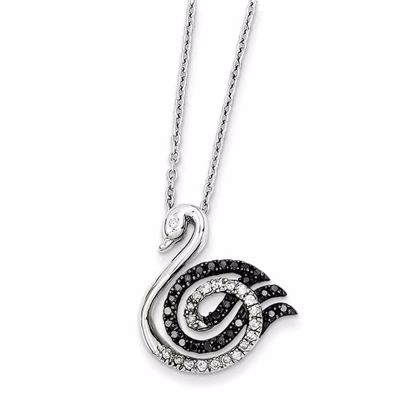 QP2315 White Night Sterling Silver Black and White Diamond Swan Pendant necklace