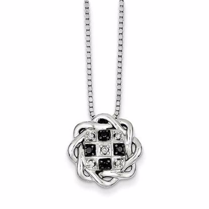 QP2317 White Night Sterling Silver Black and White Diamond Circle Pendant Necklace