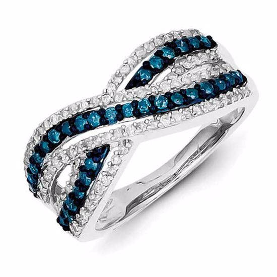 QR5247-6 White Night Sterling Silver Blue & White Diamond Ring