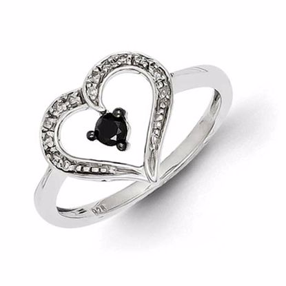 QR3294-8 White Night Sterling Silver Black and White Diamond Heart Ring