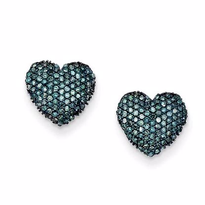 QE10724 Closeouts Sterling Silver Blue Diamond Heart Post Earrings