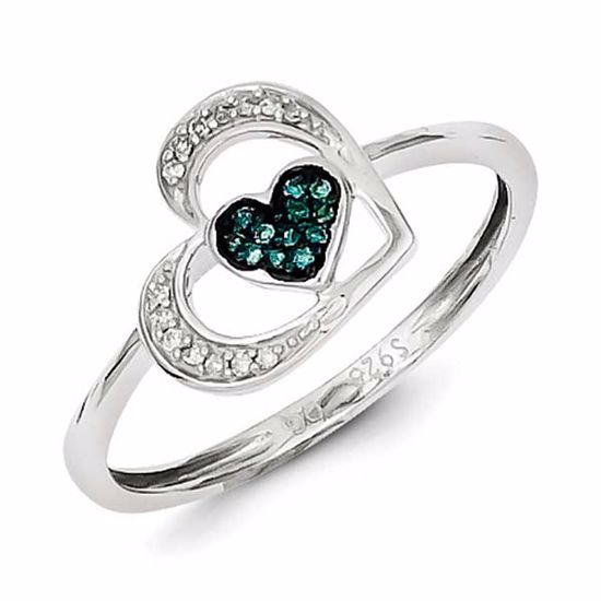 QR5167-6 White Night Sterling Silver Blue and White Diamond Heart Ring