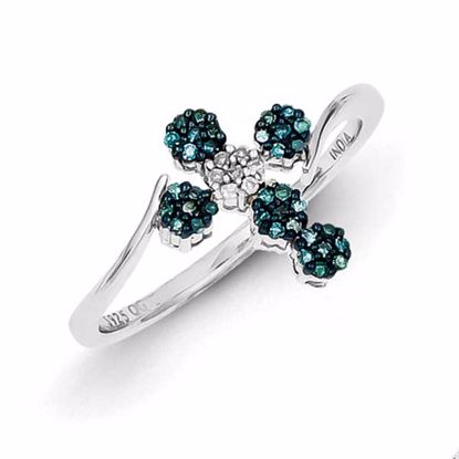 QR5290-7 Confirmation/Communion Sterling Silver Blue and White Diamond Cross Ring