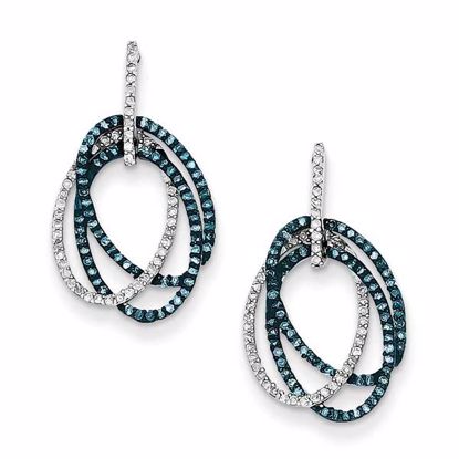 QE10754 White Night Sterling Silver Blue and White Diamond Triple Circle Post Earrings