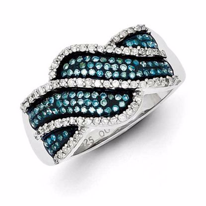 QR5320-6 White Night Sterling Silver Blue and White Diamond Ring