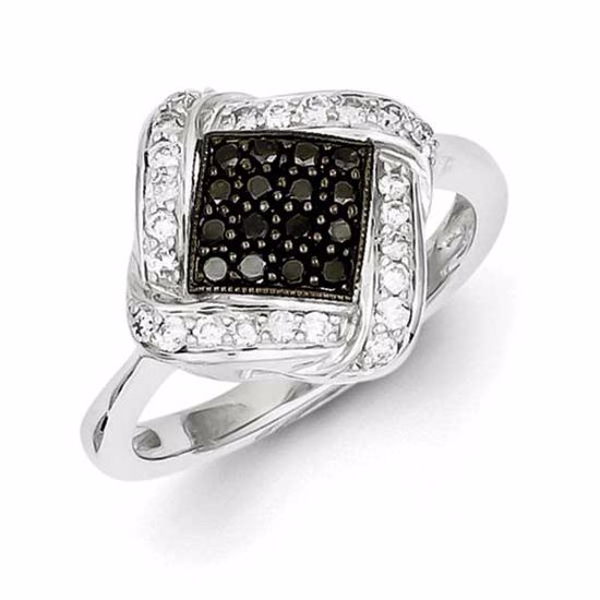 QR5390-7 White Night Sterling Silver Black & White Diamond Ring