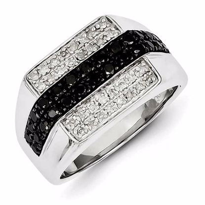 QR5515-9 White Night Sterling Silver Rhodium Plated Black and White Diamond Men's Ring