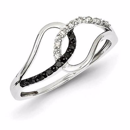 QR3344-7 White Night Sterling Silver Black & White Diamond Ring