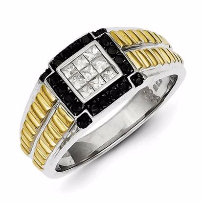 QR5573-10 White Night Sterling Silver and Gold Plated Black & White Diamond Men's Ring