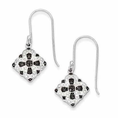 QE10909 Closeouts Sterling Silver Black/White Diamond Square Shepherd Hook Earrings