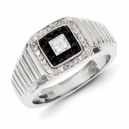 QR5485-10 White Night Sterling Silver Rhodium Plated Black and White Diamond Men's Ring