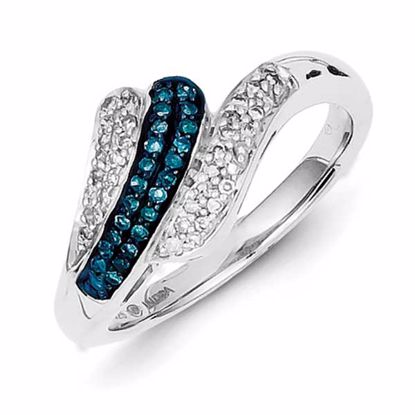 QR5249-8 White Night Sterling Silver White & Blue Diamond Band