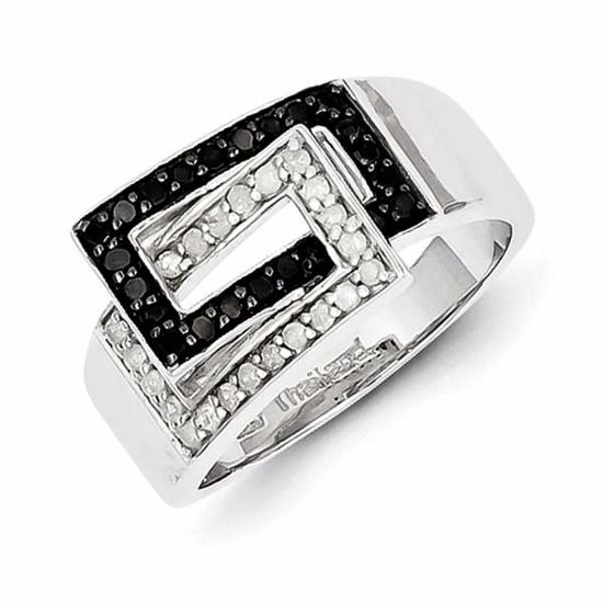 QR3097-6 White Night Sterling Silver Black & White Diamond Ring