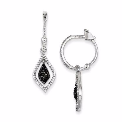 QE10908 Closeouts Sterling Silver Black and White Diamond Hinged Hoop Earrings