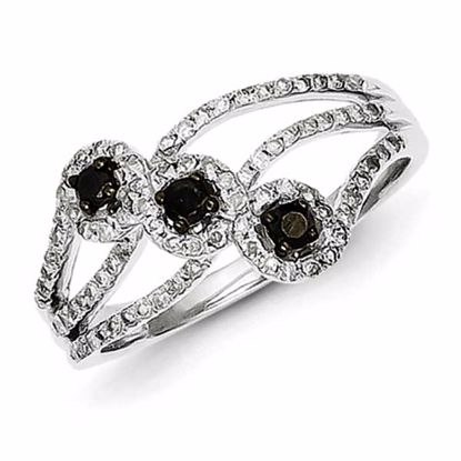 QR3243-8 White Night Sterling Silver Black and White Diamond Ring