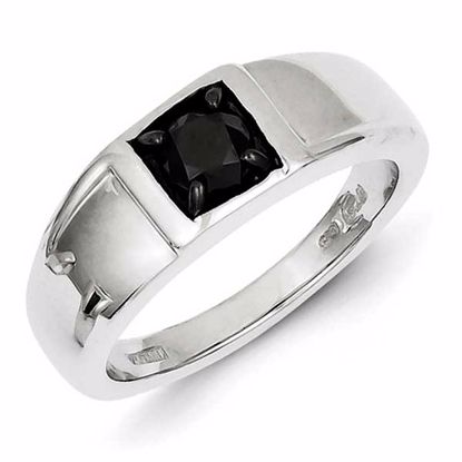 QR5523-10 White Night Sterling Silver Black Diamond Mens Ring