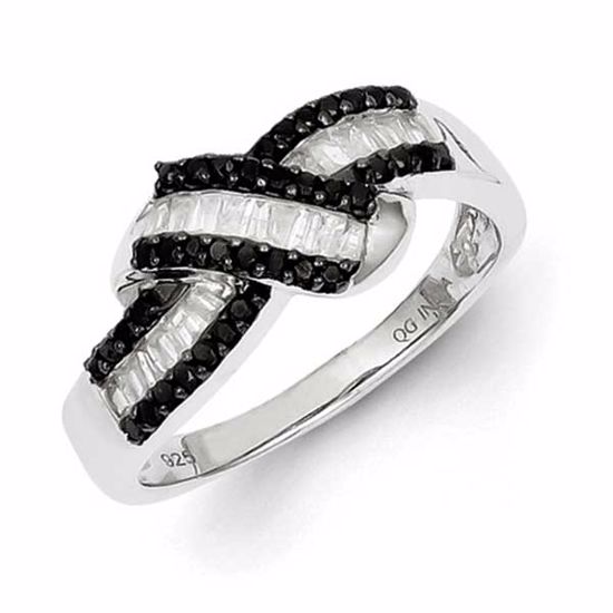 QR3256-7 White Night Sterling Silver Black and White Diamond Ring