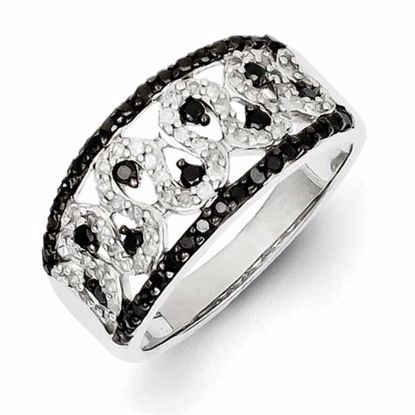 QR3307-7 White Night Sterling Silver Black and White Diamond Cigar Band