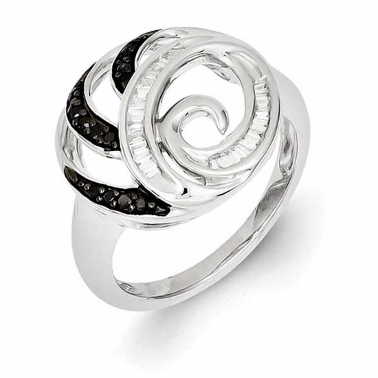 QR3268-6 White Night Sterling Silver Black and White Diamond Ring