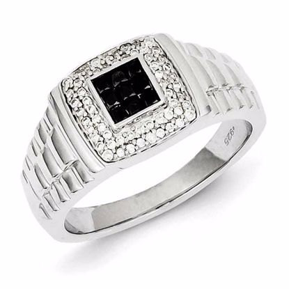 QR5481-9 Closeouts Sterling Silver Black and White Diamond Square Men's Ring