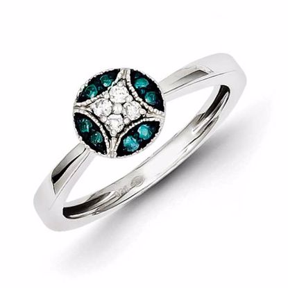 QR5190-6 White Night Sterling Silver White & Blue Diamond Cluster Ring