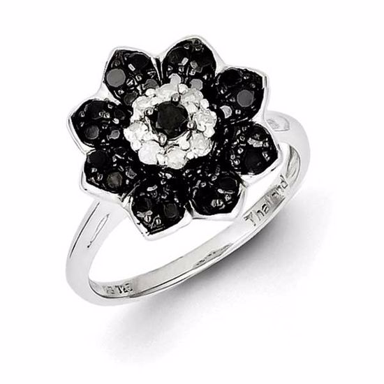 QR2996-7 White Night Sterling Silver Black & White Diamond Ring