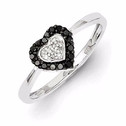QR5353-7 White Night Sterling Silver Rhodium Plated Black & White Diamond Heart Ring