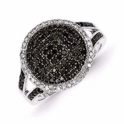 QR5370-7 White Night Sterling Silver Black & White Diamond Round Ring