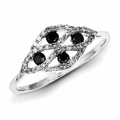 QR5455-8 White Night Sterling Silver w/ Black and White Diamond Fancy Ring