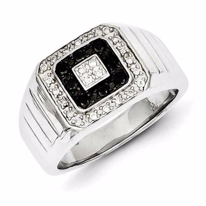 QR5484-10 Dads/Grads Sterling Silver Rhodium Plated Black and White Diamond Men's Ring