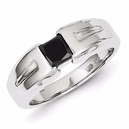 QR5499-11 White Night Sterling Silver Black Diamond Mens Ring