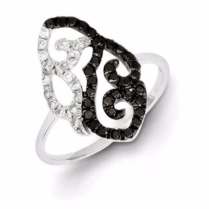 QR5446-7 White Night Sterling Silver Black and White Diamond Ring