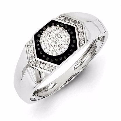 QR5580-11 White Night Sterling Silver Rhodium Plated Black and White Diamond Men's Ring