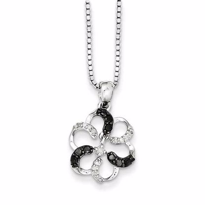 QP2350 White Night Sterling Silver Black & White Diamond Pendant Necklace