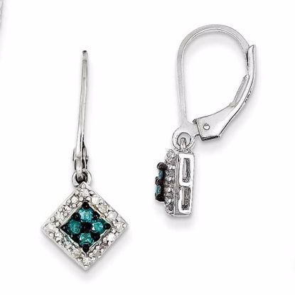 QE10782 White Night Sterling Silver White & Blue Diamond Leverback Earrings