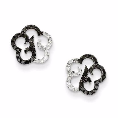 QE10910 Closeouts Sterling Silver Black & White Diamond Flower Post Earrings