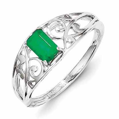 QR4503E-7 Celtic Sterling Silver Rhodium Plated Emerald Ring