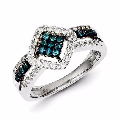 QR5230-6 White Night Sterling Silver White & Blue Diamond Cluster Ring