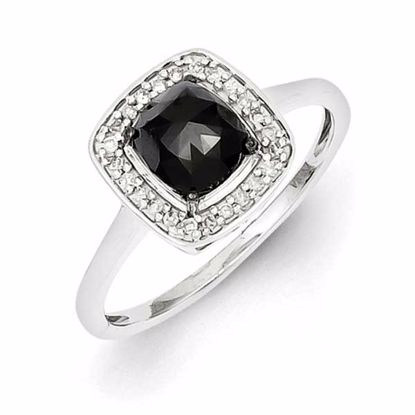 QR5397-6 White Night Sterling Silver Black and White Diamond Square Ring