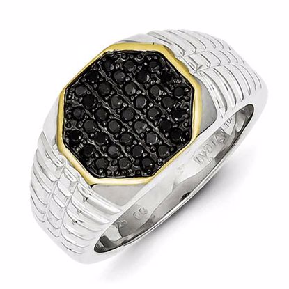 QR5578-11 White Night Sterling Silver and Gold Plated Black Diamond Men's Ring