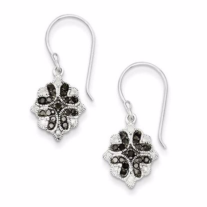 QE10913 Closeouts Sterling Silver White & Black Diamond Shepherd Hook Earrings