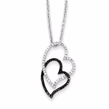 QP2325 White Night Sterling Silver Black and White Diamond Heart Pendant