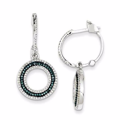 QE10737 White Night Sterling Silver Blue and White Diamond Circle Hinged Hoop Earrings