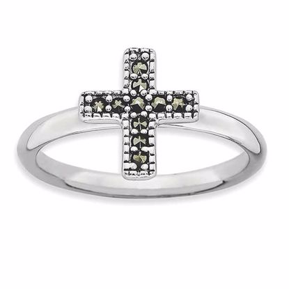 QSK815-5 Confirmation/Communion Sterling Silver Stackable Expressions Marcasite Cross Ring