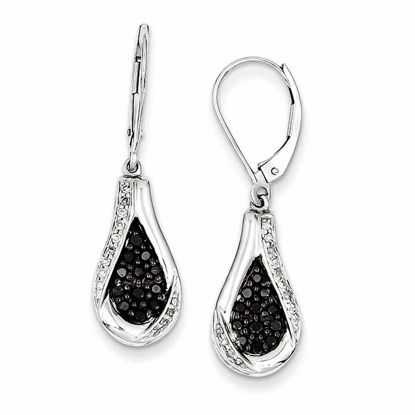 QE10907 White Night Sterling Silver Black Diamond Teardrop Leverback Earrings