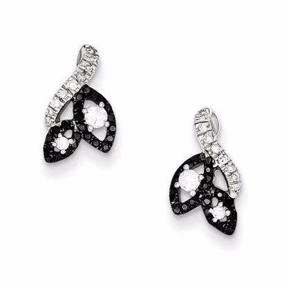 QE10885 Closeouts Sterling Silver Black and White Diamond Post Earrings